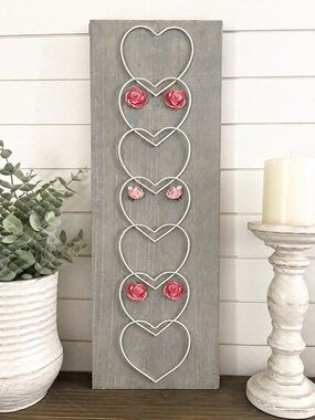 Farmhouse Wood & Metal Heart Wall Decor w/ Roses